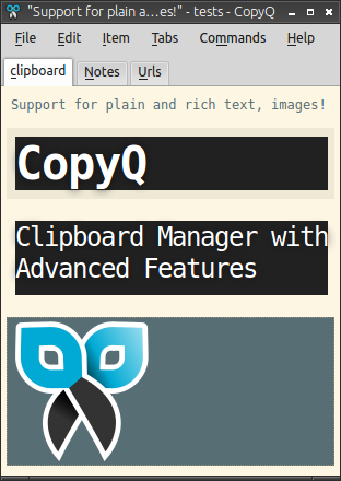 CopyQ clipboard history items list view